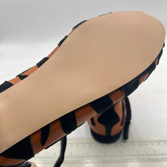 Zszszsu Leopard Chic Round Toe Strappy Chunky Low Heels Ankle T-Strap Shoes - Picture 6 of 8